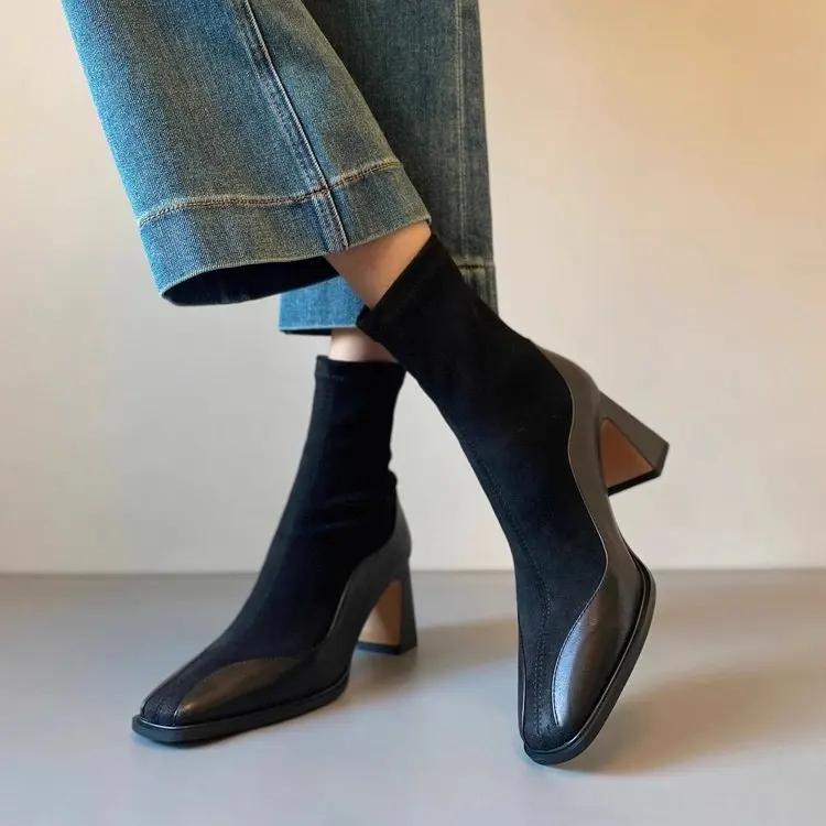 Fashion High Heel Retro Riding Boots Women's Shoes 2024 New Spring and Autumn Winter Korean Version Sleeve Small Ankle Boots