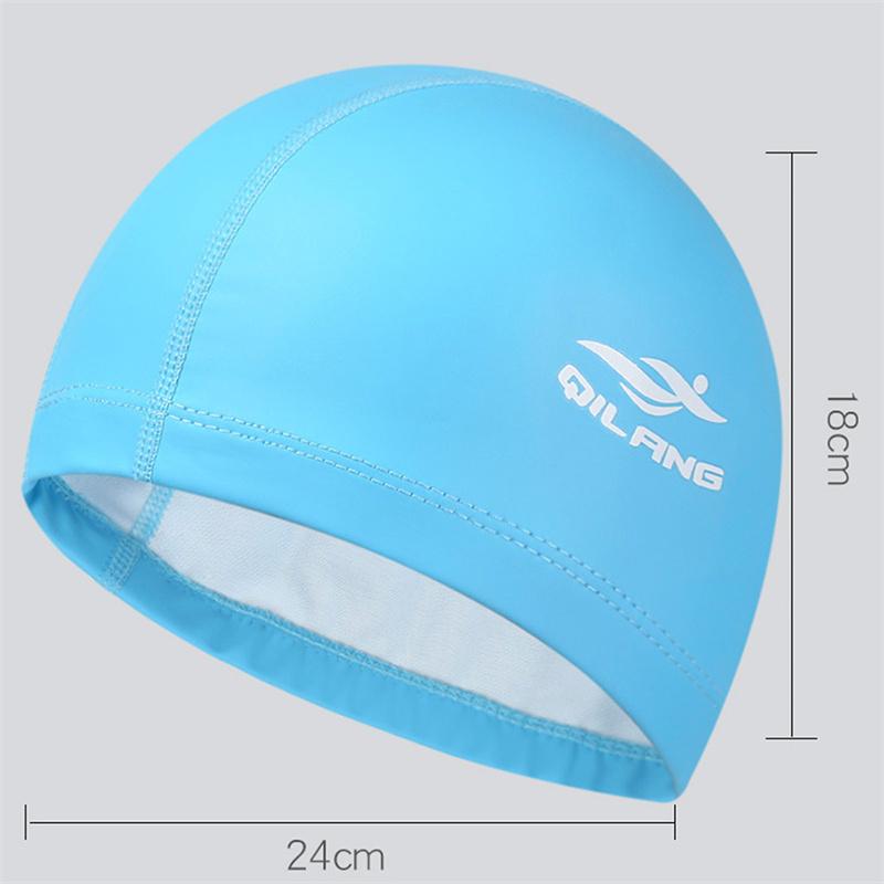 Adult Elastic Waterproof PU Protect Ears Long Hair Sports Solid Swimming Caps For Men Women