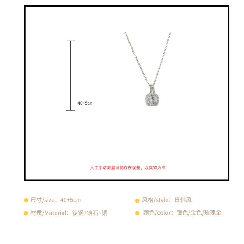 Luxury Simple Square Zircon Titanium Steel Silver Clavicle Necklace For Women