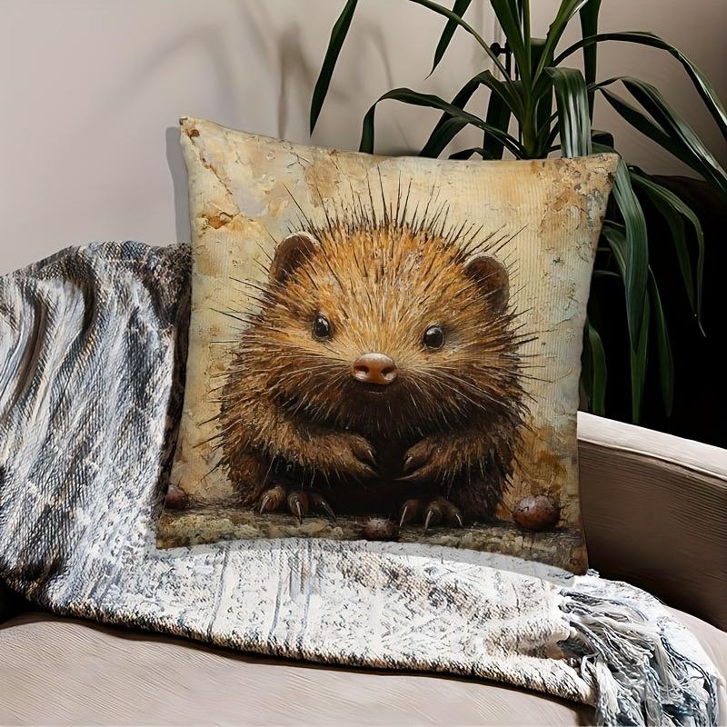 Rusty Feeling Hedgehog Cushion Covers Chair Living Room Pillowcase Cozy Zipper Sofa Pillow Covers Bedroom Indoor Home Decor