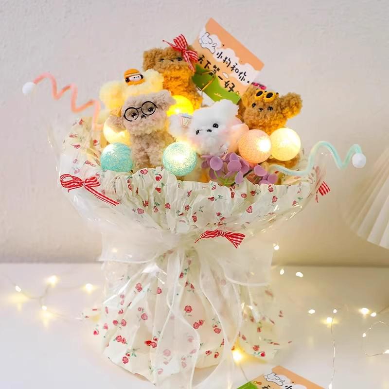 Chenille Puppy Doll Bouquet: Cute Handmade Gift for Best Friends, Girls' Birthdays.