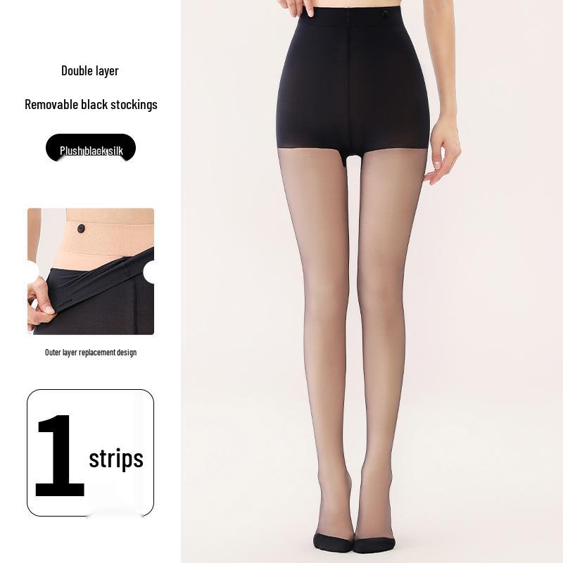 Double-Layer Black Sheer Velvet Warm Leggings for Women - Autumn/Winter Thickened Stockings Bare Leg Look.