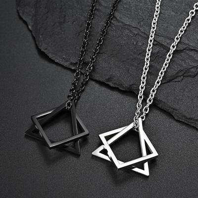 Geometrie Ineinandergreifendes Quadrat Dreieck Männlicher Anhänger Für Männer Frauen Unisex Legierung Moderne Trendy Geometrische Stapeln Streetwear Halskette