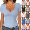 Damenmode Schlank geschnittenes V-Ausschnitt Kurzarm T-Shirt Top