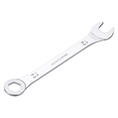 uxcell Combination Spanner, Ratchet Wrench, Thin Type, Metric, 12mm, CR-V Chrome Plated Steel, 6-Point Box End, 15 Offset, Open End, Silver