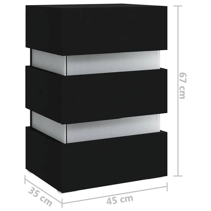 VidaXL LED Bedside Table Nightstand Bedside Cabinet Bedside Unit Bedroom Home Interior Black 45x35x67 326841