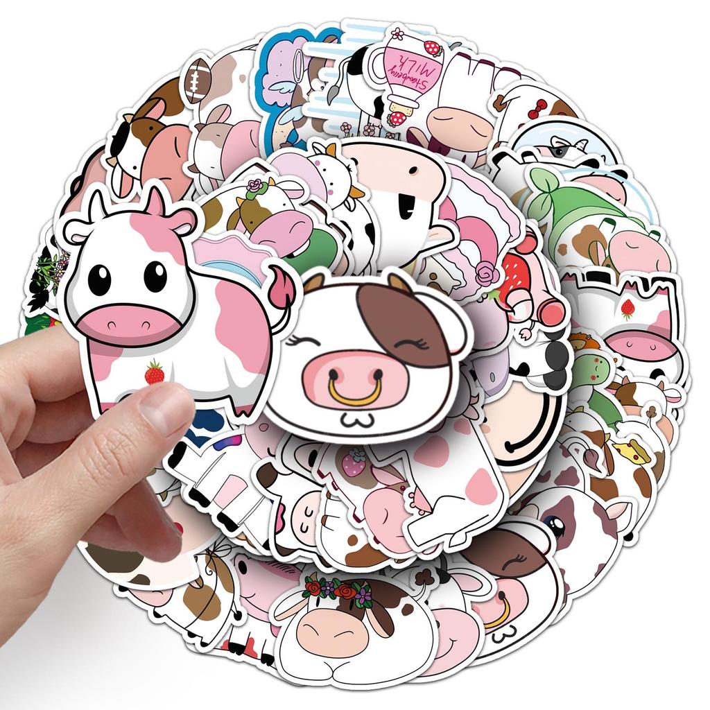 50 Cartoon Cow Stickers for Laptops, Suitcases, Guitars, Helmets, Cars