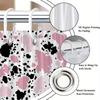 1Pc Pink And Black Abstract Splash Pattern Shower Curtain Machine Washable Polyester With Hooks Suitable For Bathroom Decoration