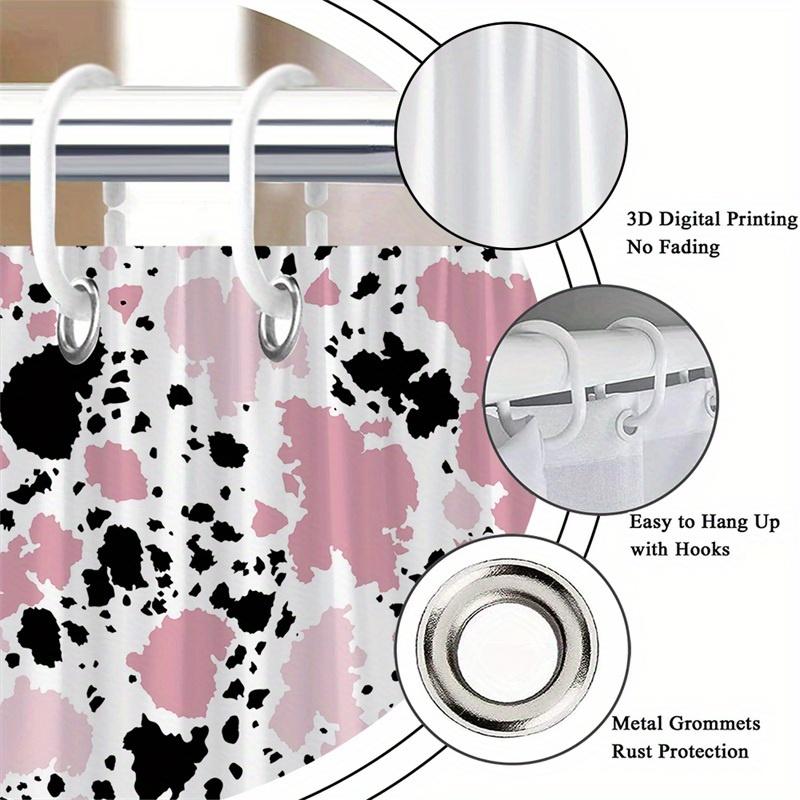 1Pc Pink And Black Abstract Splash Pattern Shower Curtain Machine Washable Polyester With Hooks Suitable For Bathroom Decoration