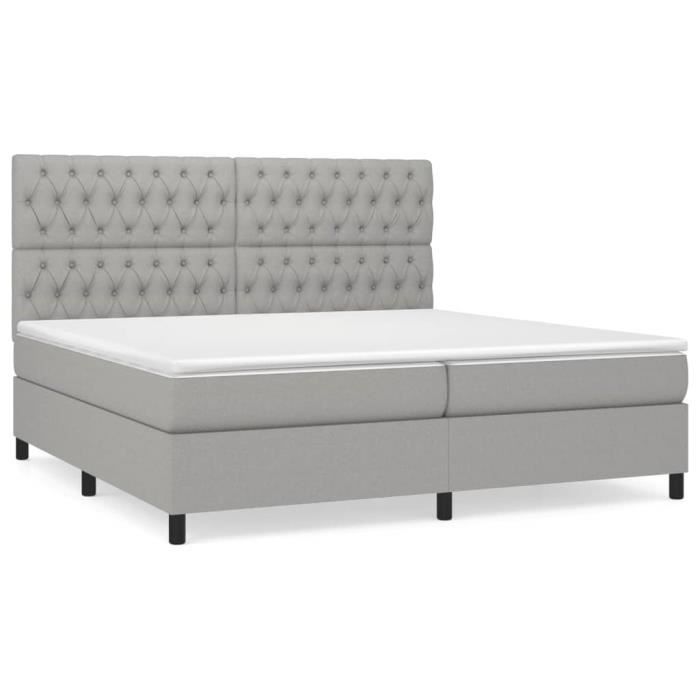 3142041 vidaXL Lit à sommier tapissier avec matelas Gris clair 200x200cm Tissu