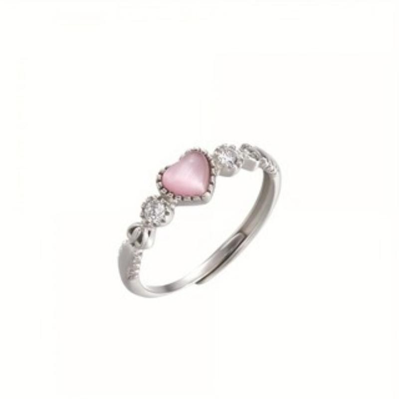 Sweet and Romantic Pink Color Heart Inlaid Zircon Women's Ring, Suitable As A Valentine's Day Jewelry Gift for Girlfriends