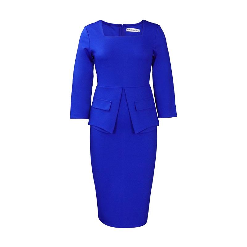 

Женское весеннее новое однотонное платье с запахом на бедрах, темпераментное, элегантное, для работы, большого размера XXXL синий