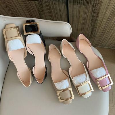 Sapatos D'orsay da Moda para Noivas Senhoras Flats de Fivela de Metal de Luxo Mulheres Biqueira Quadrada Bailarinas Couro Brilhante Vestido Slip On Escritório Mocassins