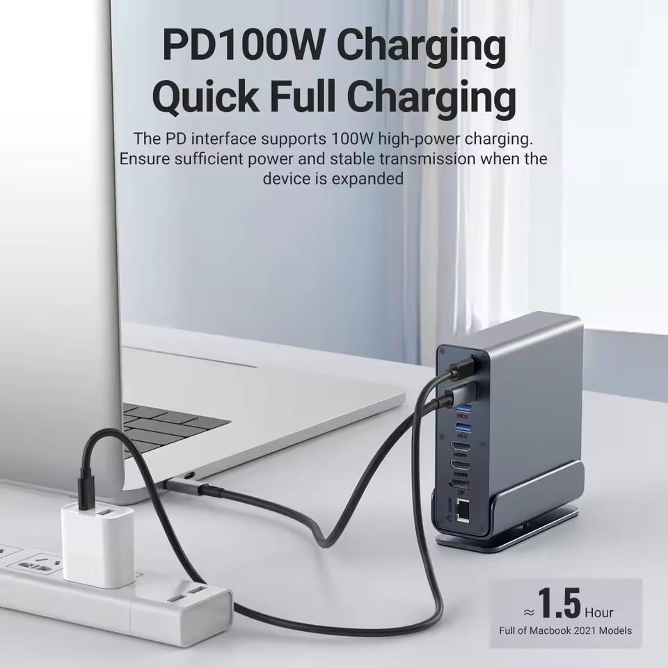 15 in 1 USB C HUB Docking Staion Multi-port Type C Thunderbolt Wtih USB 3.0 HDMI PD 100W RJ45 SD/TF Audio 3.5 for Macbook Laptop