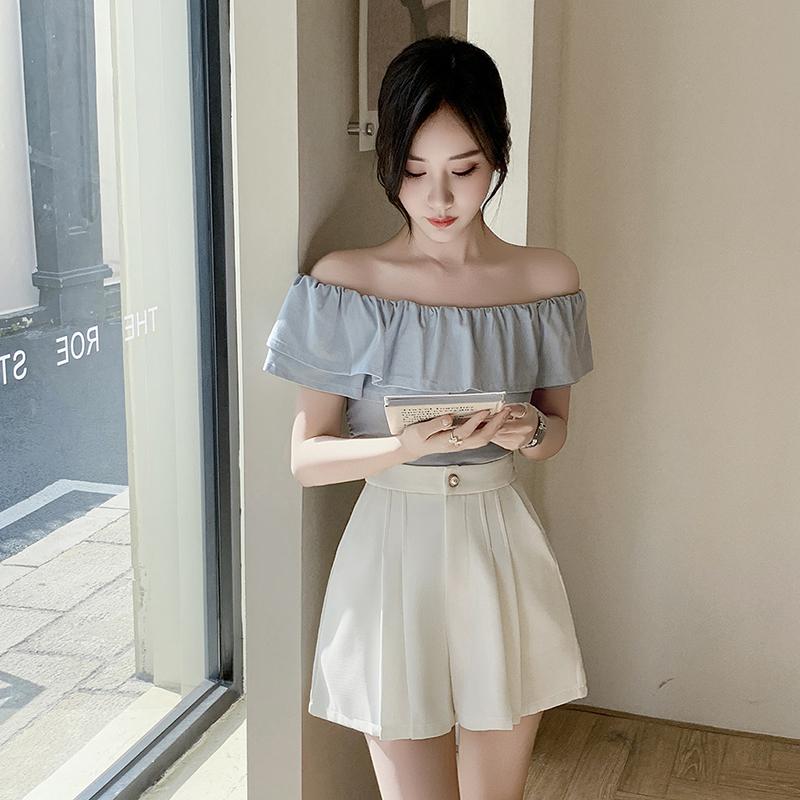 High Waist Pleated Pants Irregular  Women A-line Short Simple and Versatile