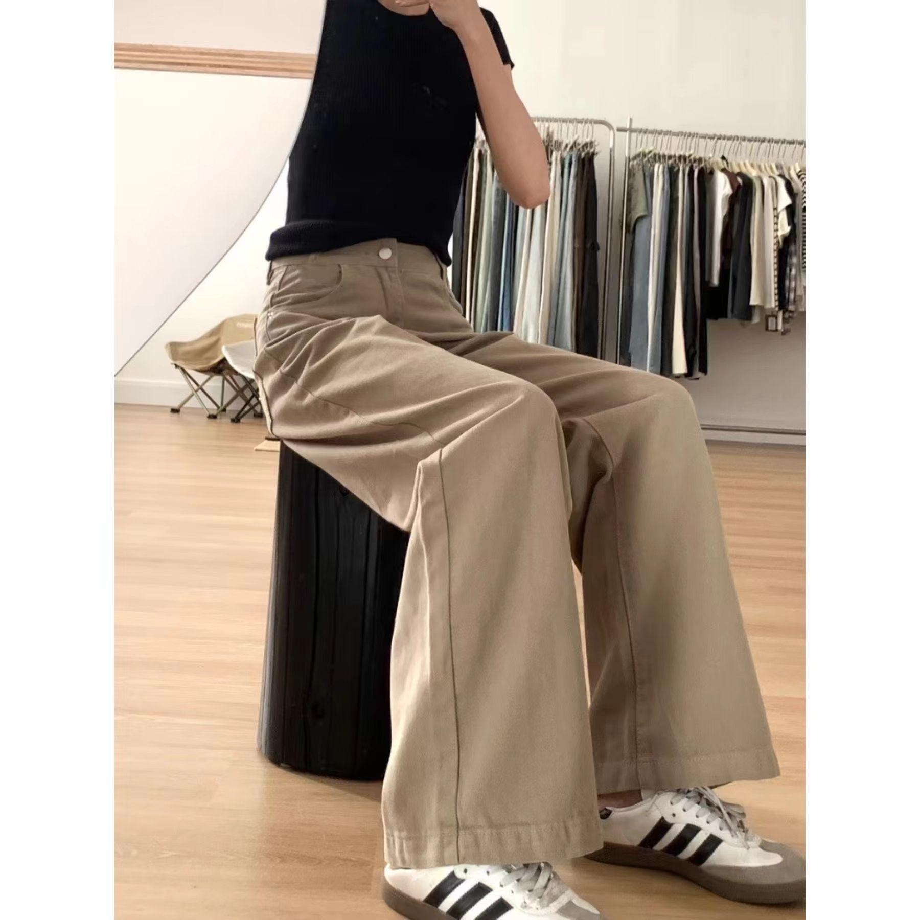 

Women s Khaki Wide Leg Jeans - High Waist, Slimming, Versatile for Spring & Autumn Large