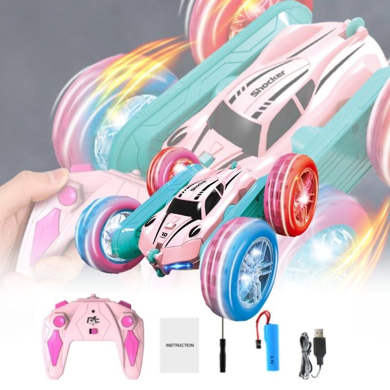 Amazing Colorful Remote Control Stunt Car With Light Up Wheels For Kids Fun