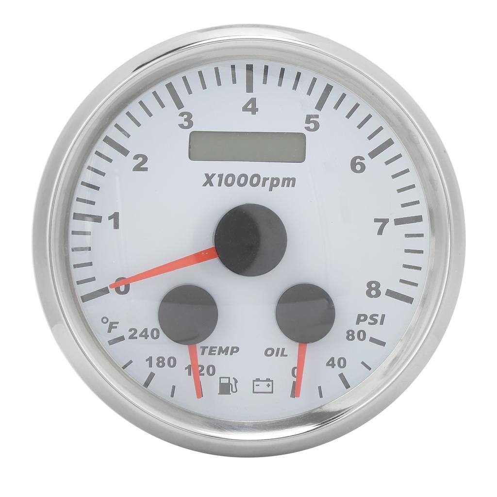 85mm Oil Pressure Temp Gauge 3‑in‑1 Multifunctional 8000RPM for 8‑16V Ships Motorhomes Yachts Motorcycles