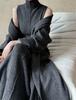 Cárdigan largo de punto, vestido de cuello alto, conjunto de dos piezas