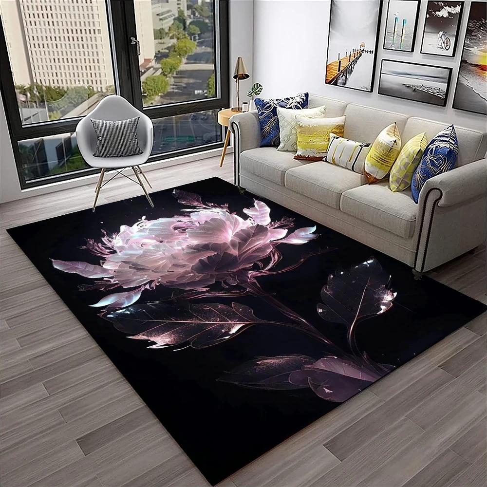 Nordic Love Rose Flowers Daisy  Carpet Rug for Home Living Room Bedroom Sofa Doormat Decor,kids Play Area Rug Non-slip Floor Mat