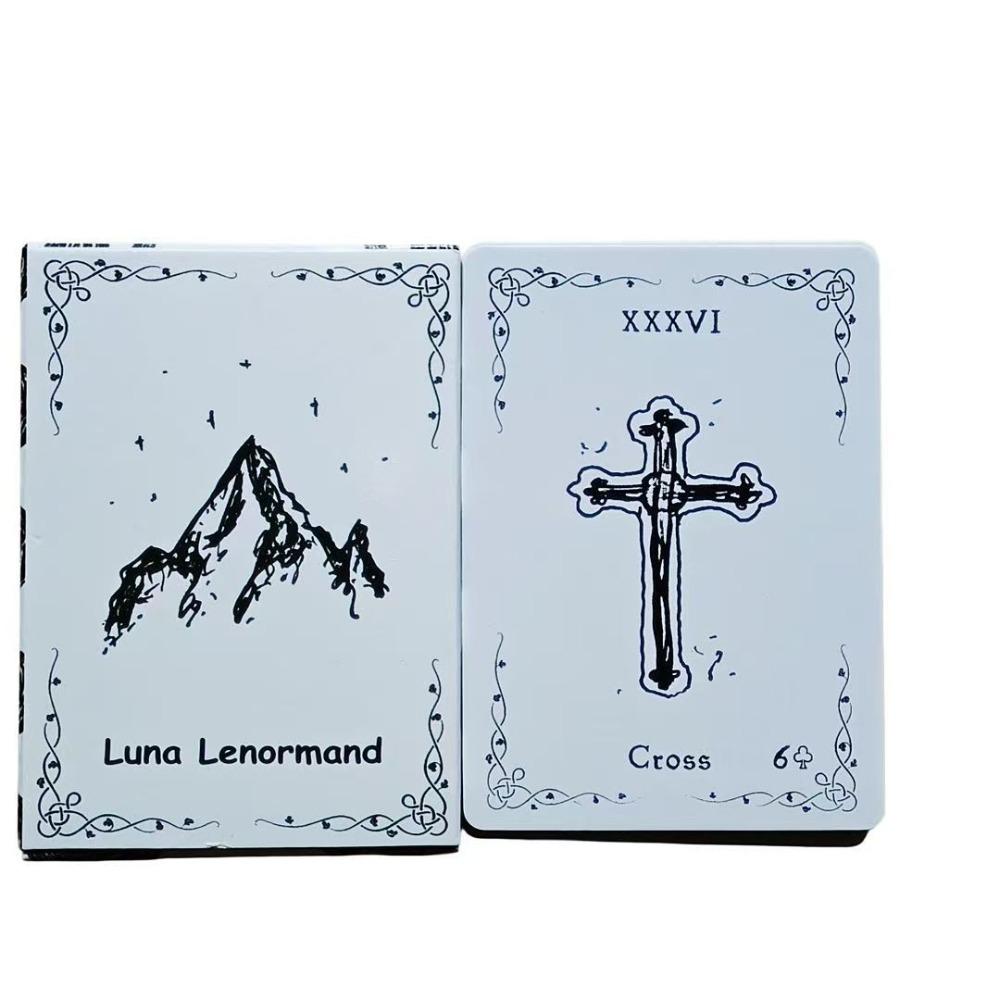 9*6cm Luna Lenormand Deck - 36 Minimalist Black and White Oracle Cards Hand-Drawn Sketch Style
