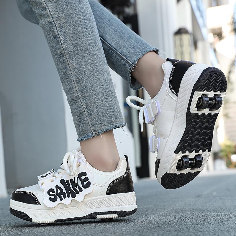 Boy/girls Sneakers with Wheels Four -wheel Sports Boots Wheel Skate Can Remove Student Skate Shoes