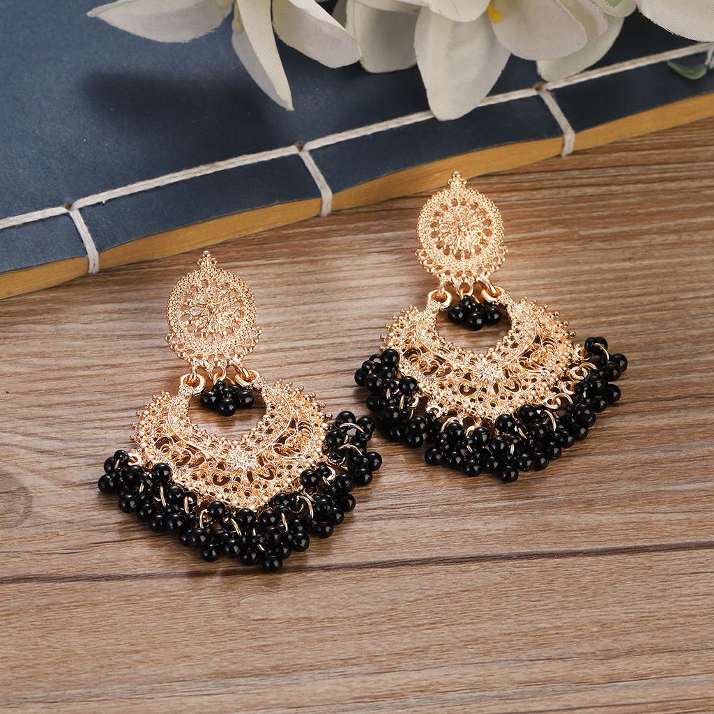 New Ethnic Gold Color Indian Jhumka Earrings for Women Pendient Heart Shape Beads Tassel Earring 2023 Vintage Brincos Zircon