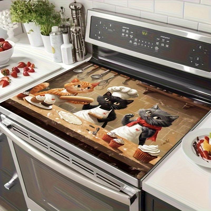Funny Chef Cats Baking Stove Top Cover, Non-Slip Heat Resistant Burner Cover, Humorous Cat Kitchen Stove Protector Mat Electric