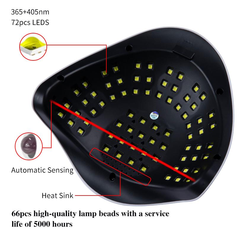 UV LED Nail Lamp for Manicure 72LEDs Gel Polish Drying Machine with Large LCD Touch Professional Smart Nail Dryer Tool