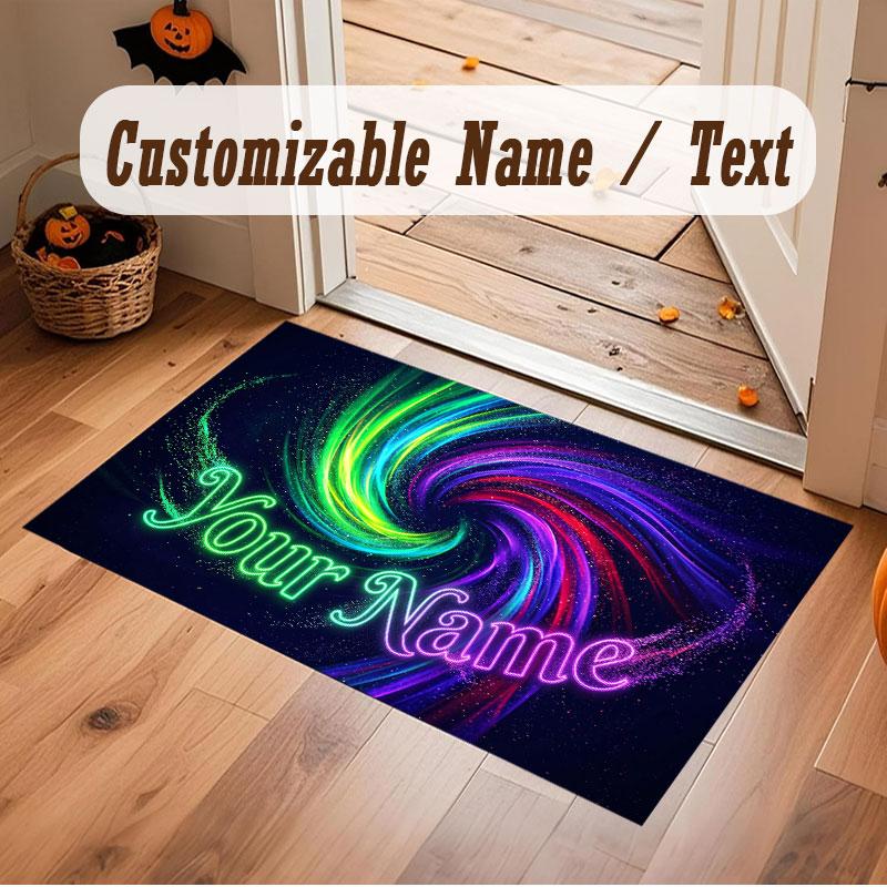 Neon Colorful Theme Crystal Velvet Floor Rug Personalized Custom Name Text Warm Carpet Home Decoration