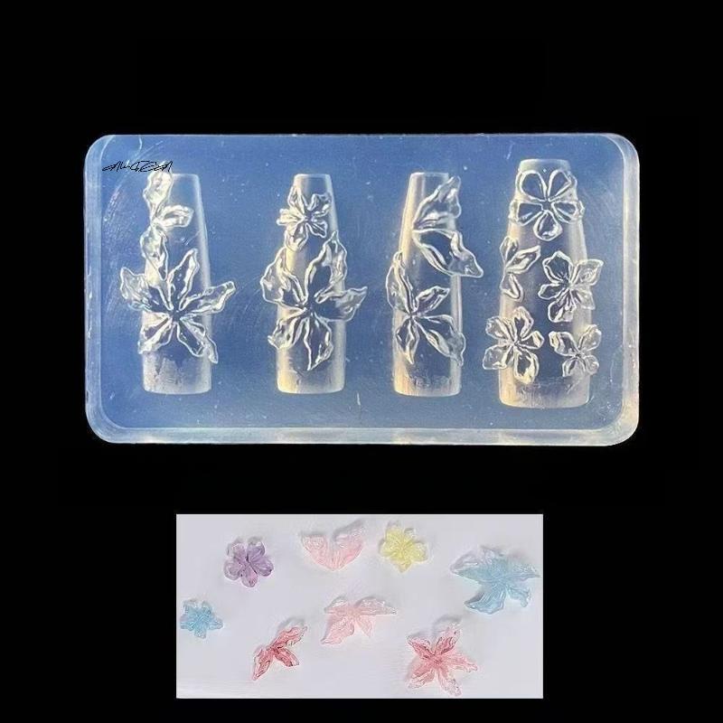 3 st/set Silikonform för Nageldekor 3D Blommönster med Snidningspenna Vårblommor Blommig Manikyr DIY Dekorationsverktyg