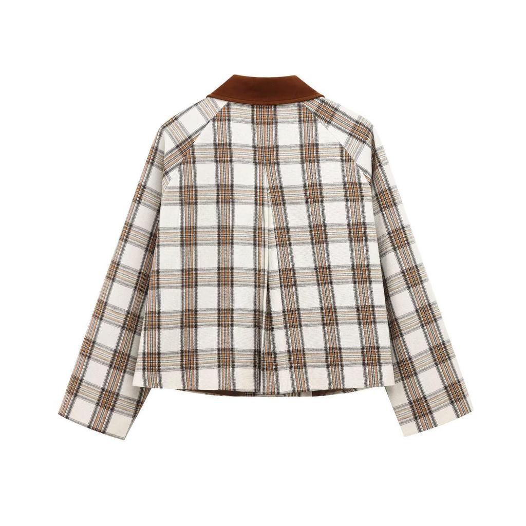 Spring 2025 Women's Versatile Plaid Lapel Short Jacket