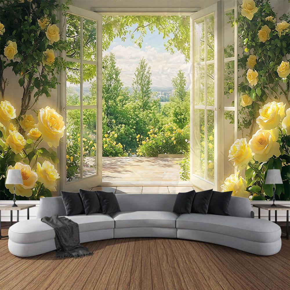 Imitation window art decorative tapestry, retro oil painting, home background wall hanging, bedroom and dormitory wall cloth