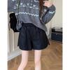 Women's High-Waisted PU Leather Shorts: Autumn 2024 A-Line Wide-Leg Elastic Boot Pants.