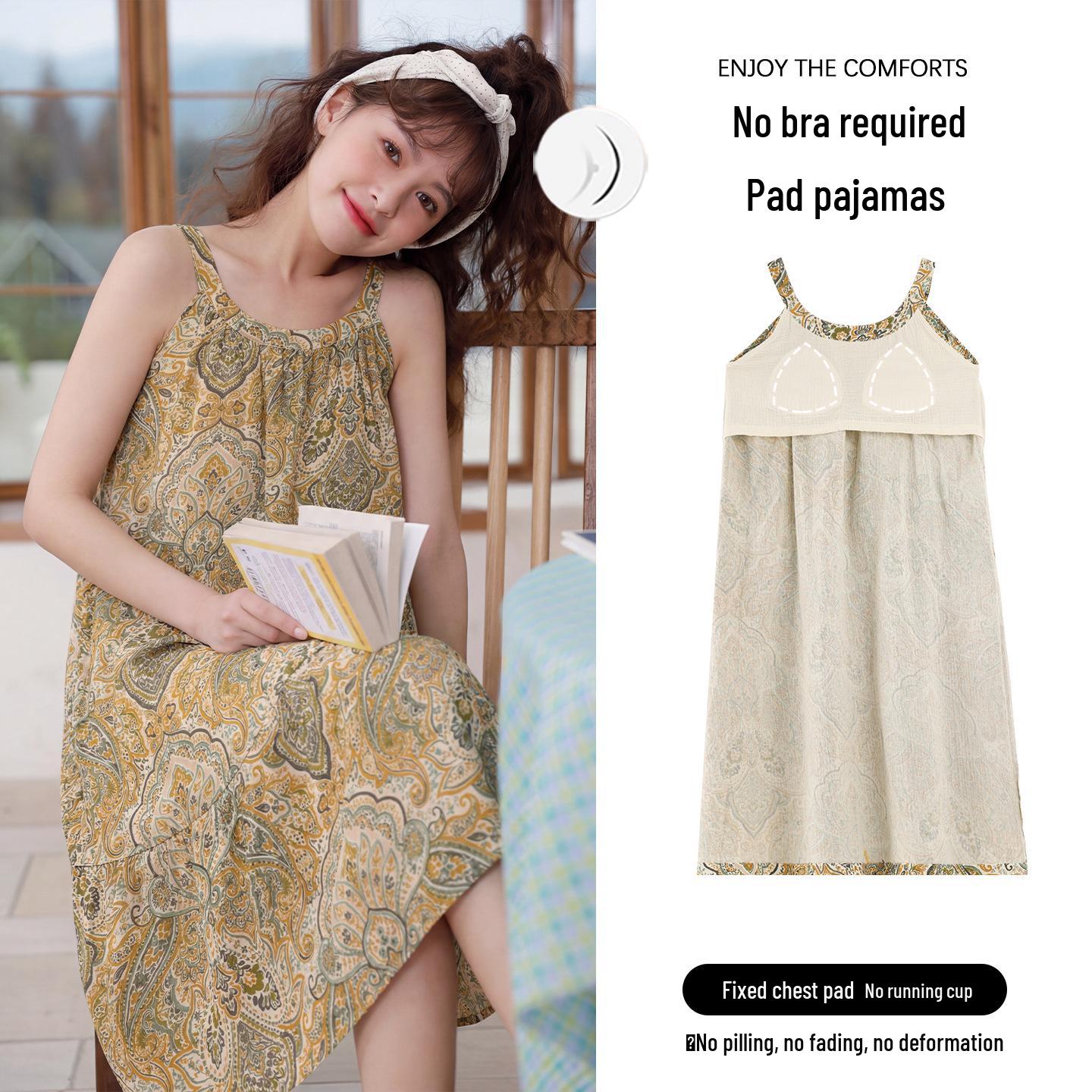 

Женское летнее платье 2025 без рукавов со встроенным бюстгальтером, универсальная майка-ночнушка для стильного дома или прогулок M