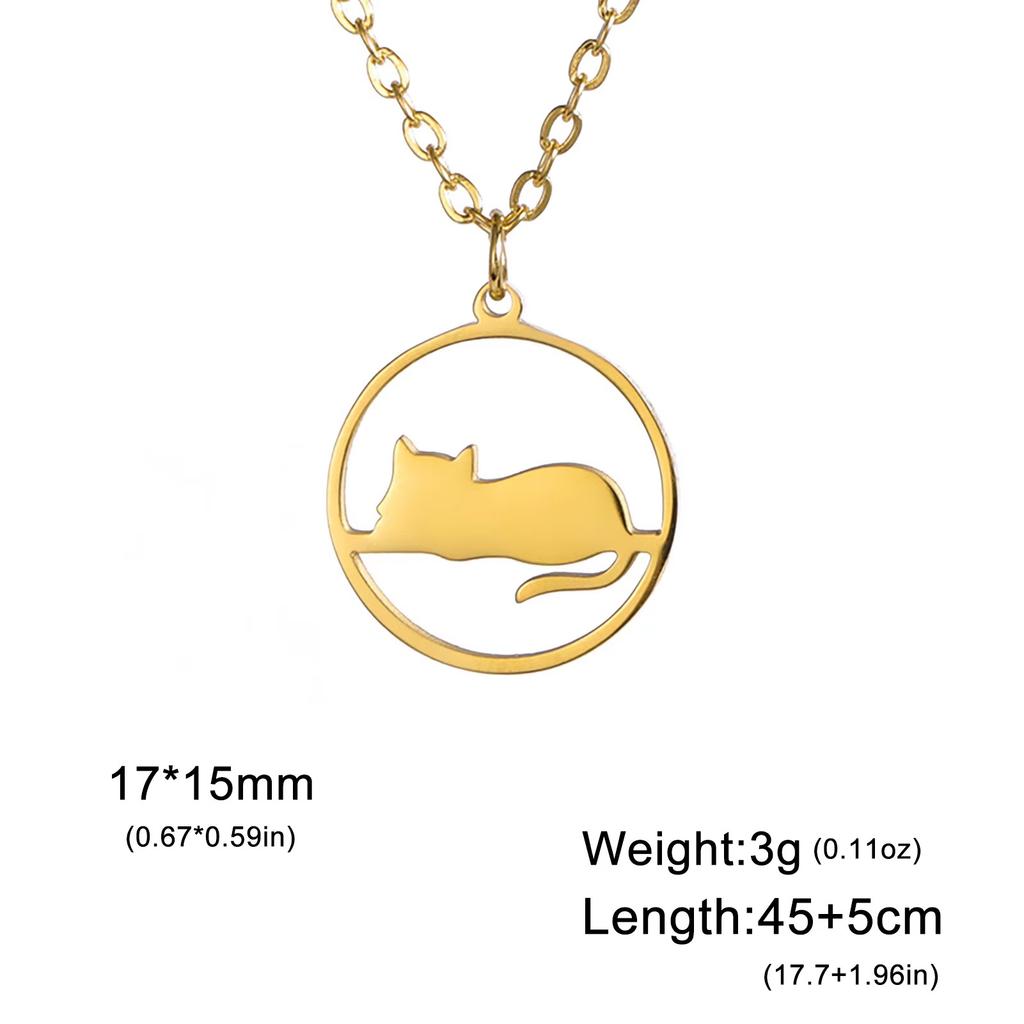 Teamer Cat Kitten Pendant Necklace Stainless Steel Pet Animal Necklace Cute Funny Cat Daily Jewelry for Women Girls No Rust