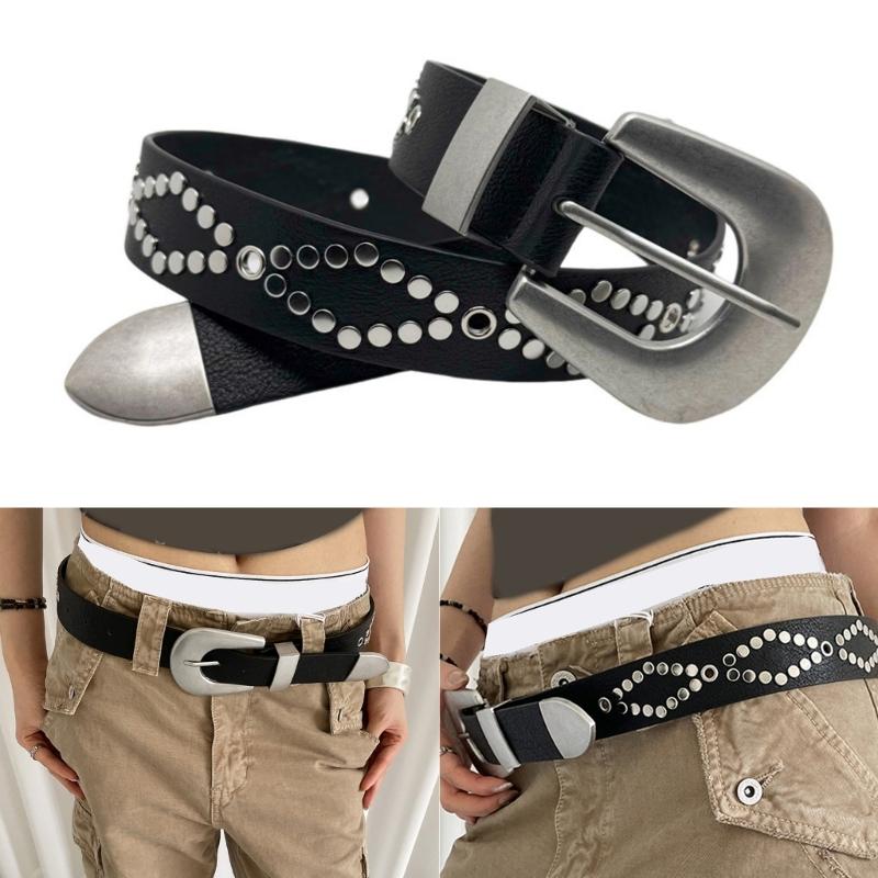 Punk PU Belt Western Theme Wide Belt For Women Men With Pin Buckles And Metal Studs for Casual Wear and Formal Event