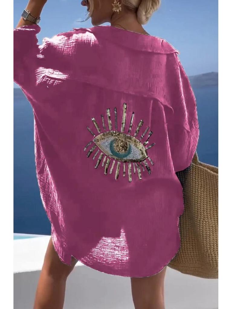 Frühling/Sommer 2024 Damen Baumwoll-Leinen Freizeithemd mit langen Ärmeln und Umlegekragen