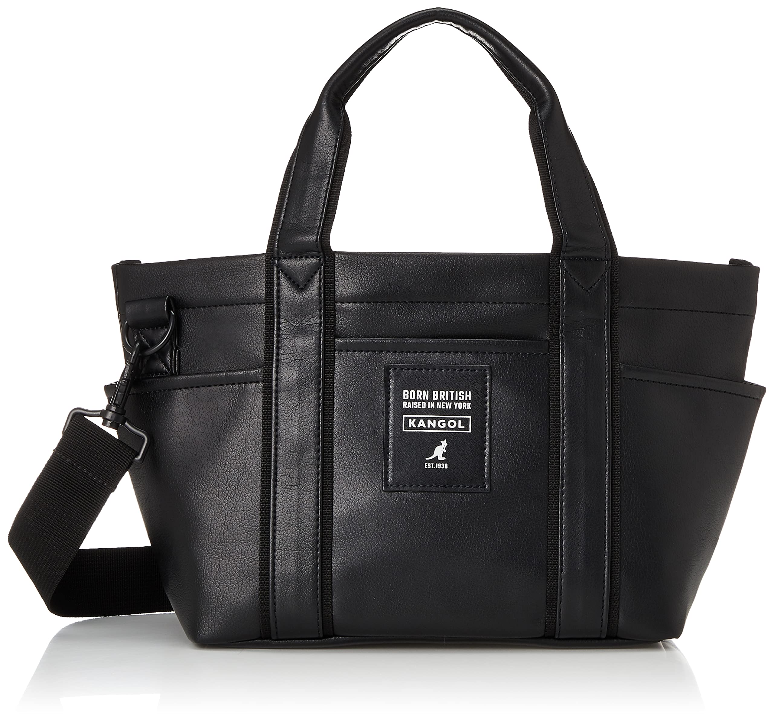 

Tote bag with logo synthetic shoulder black [Kangol] patch, leather-like leather, 2-way bag, чорний