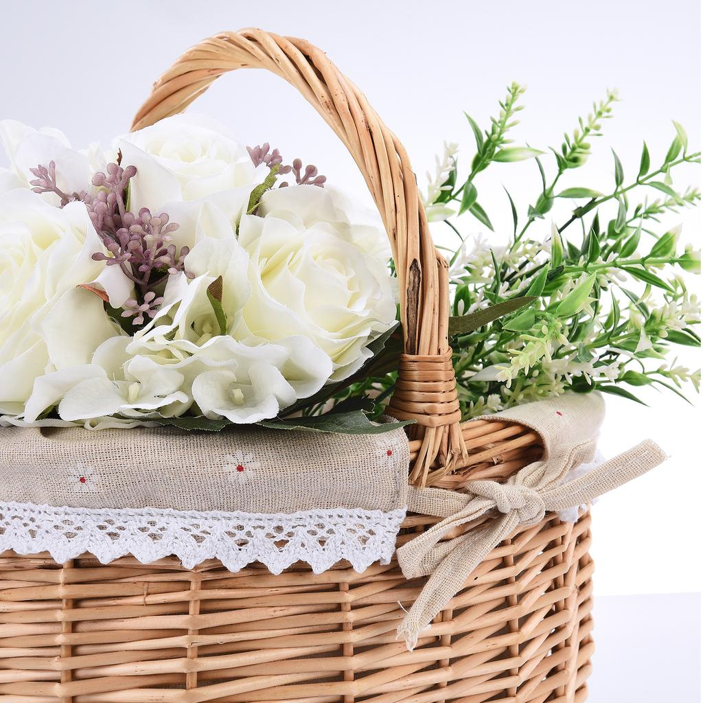 Rattan Storage Basket Hand Made Oval Picnic Storage Basket for Indoor Outdoor
