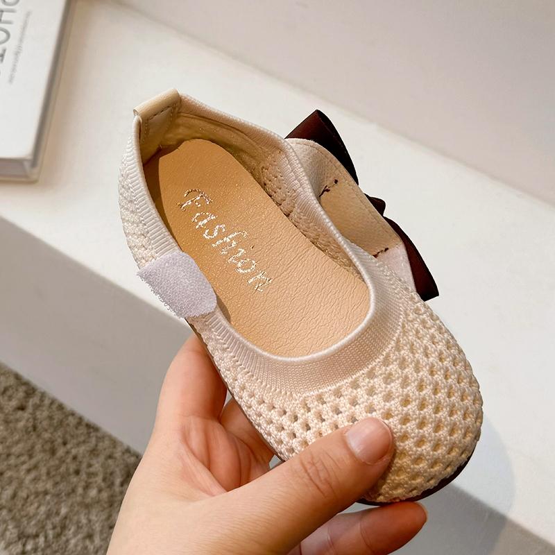 Girls' Sandals Summer New Knitted Mesh Breathable Princess Shoes Butterfly Bow Baotou Hollow Soft Bottom Single Shoe