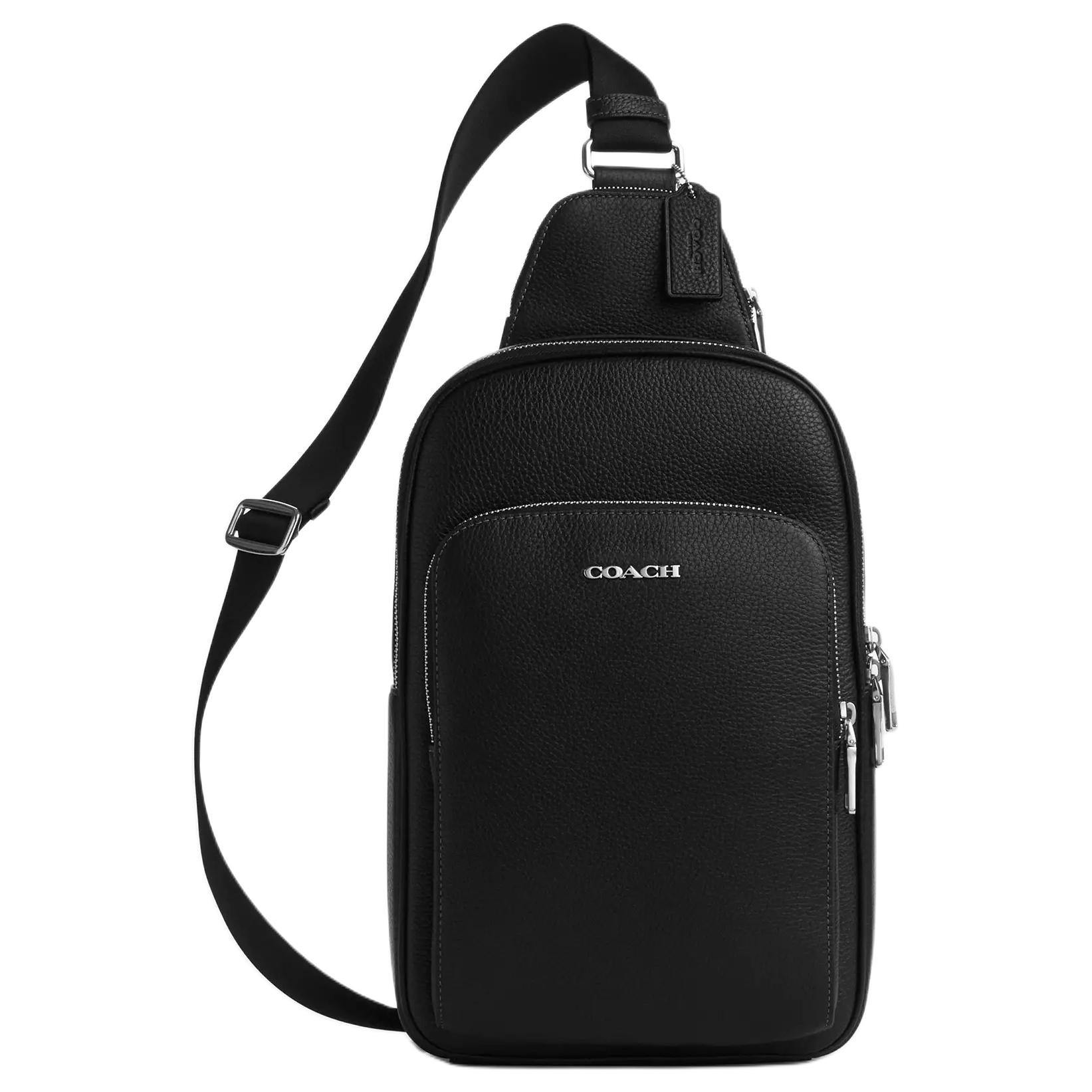 Coach Ethan 21 Logo Zip Closure Pebble Leather Crossbody Bag Small Men bags Black CY833-SVBK Basic Set (Bag+Dust Bag)