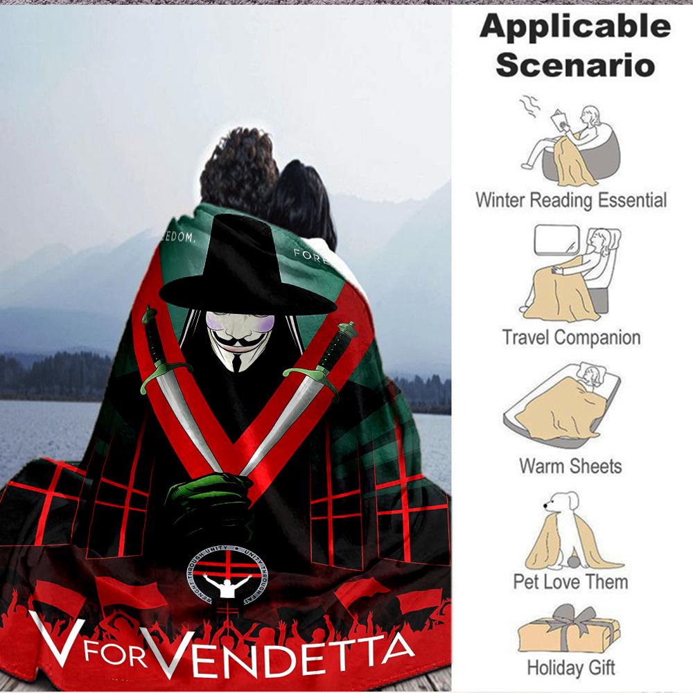 1pc V for Vendetta Flannel Throw Blanket - HD Printed Lightweight Soft Warm All-Season Blanket for Sofa, Bed, Travel, Camping 086