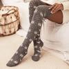 Women Christmas Snowflake Knitted Thigh High Stockings with Ribbon Bows Festival Over Knee Long Boot Socks Leg Warmers