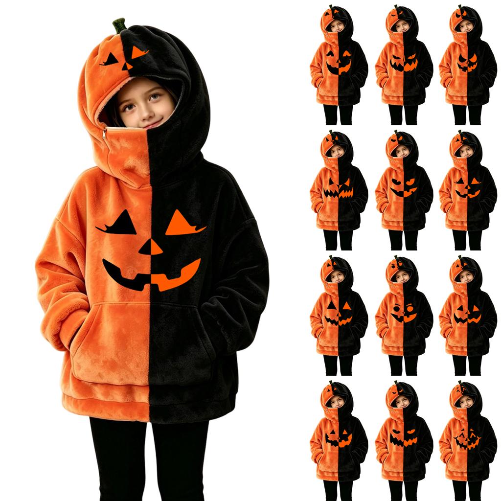 Dětská Unisex mikina s kapucí na Halloween s vintage designem dýně
