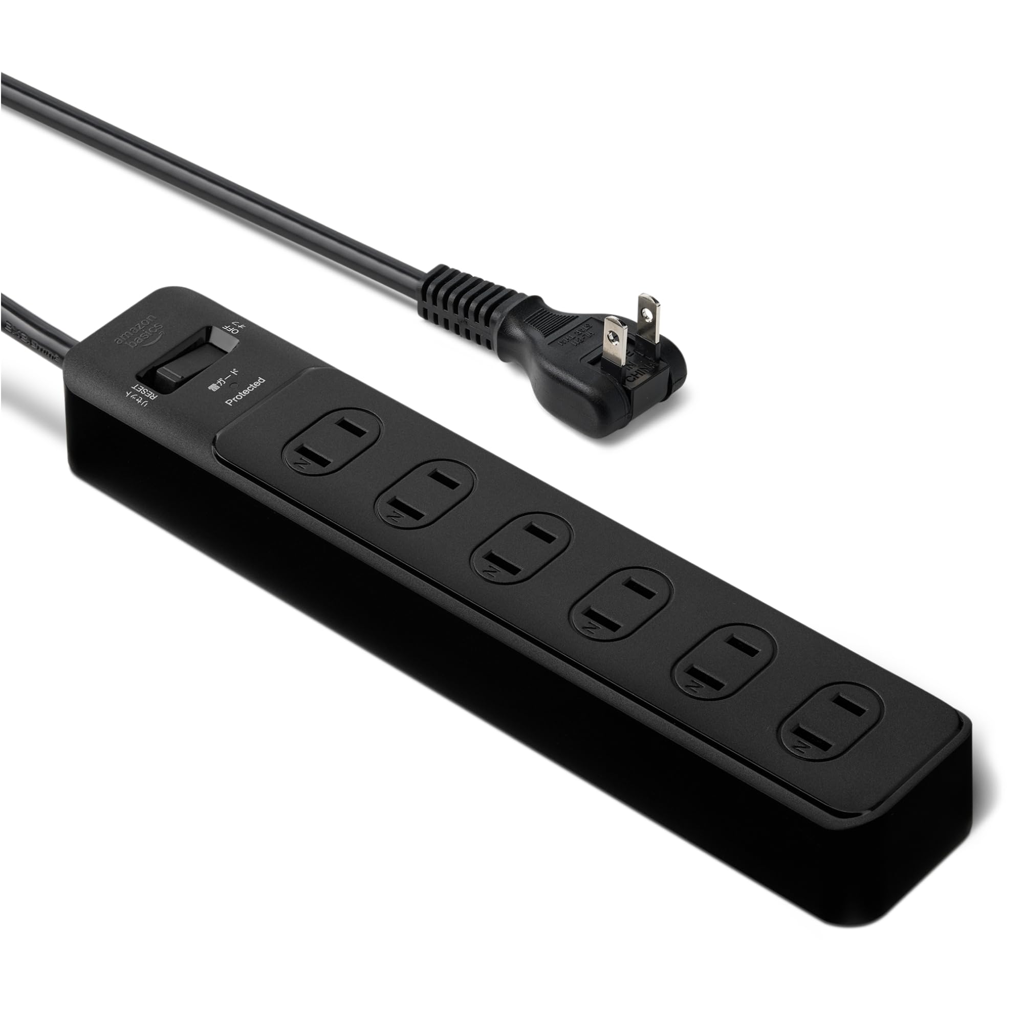 

Amazon Basic Мережевий фільтр на 6 розеток, 1,8 м, Захист від блискавки, із захисними шторками, 790 джоулів, Чорний