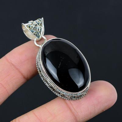 Daughters Day Sale 925 Sterling Silver Oval Natural Black Onyx Pendant Jewelry