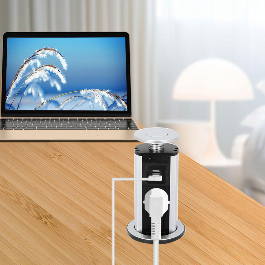 3 Power Socket 2 USB Port Charging Desktop Kitchen Table Retractable Electric Socket