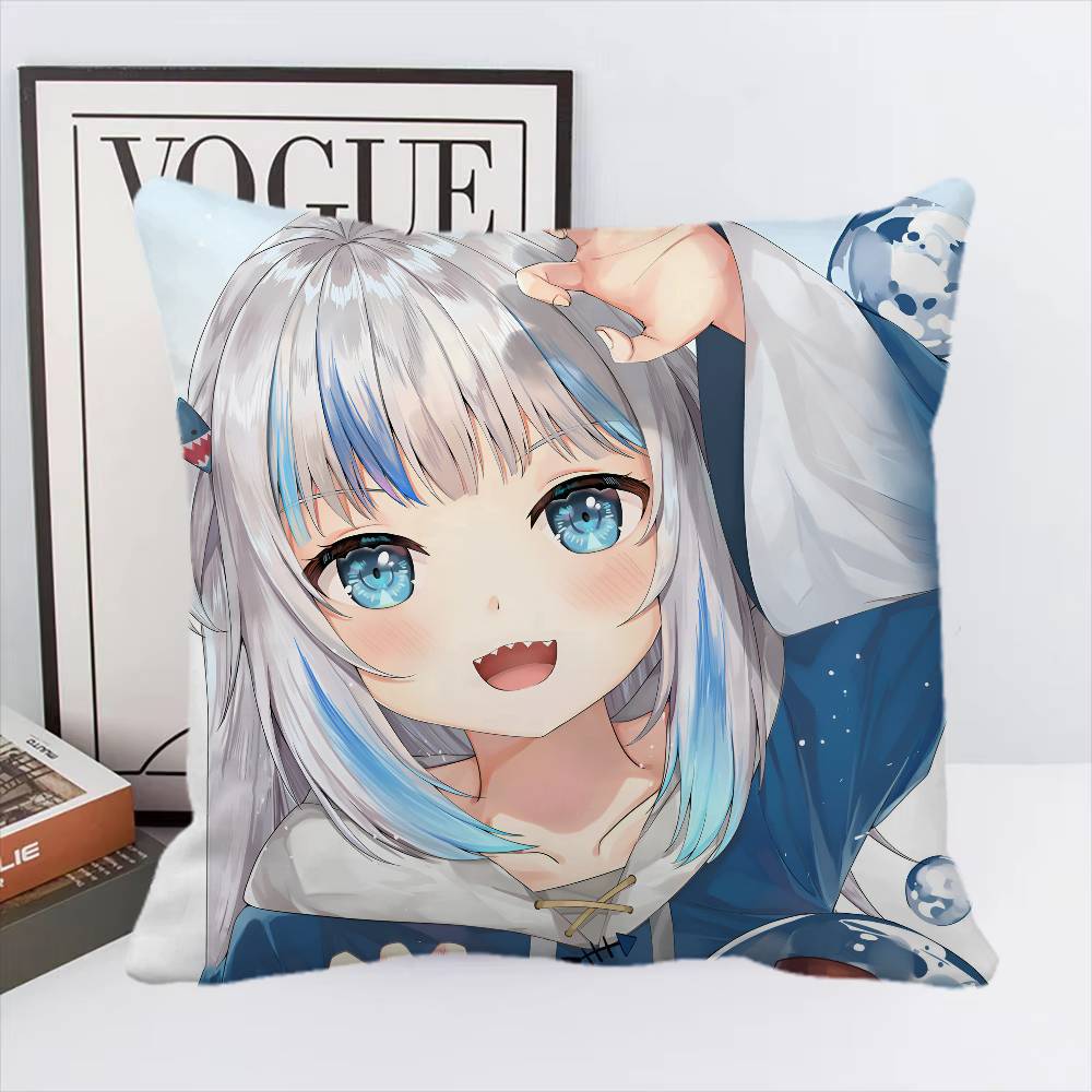 Anime Girl Gawr Gura Pillow Case Square Pillow Bedroom Sofa Leisure Comfort Cushion Car Living Room Home Decoration 16x16Inch