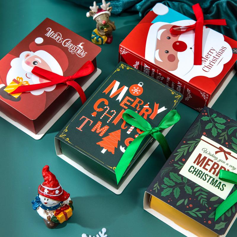 10pcs Christmas Apple Candy Boxes Gift Wrap Paper Boxes Creative Magic Book Party Holiday Decoration Supplies